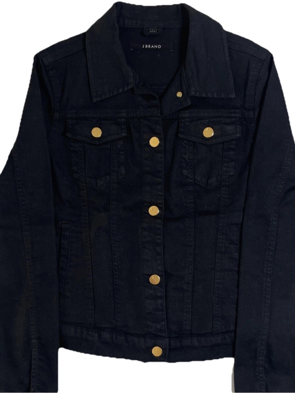 J Brand “Harlow” Dark Gothic Black Denim Jacket with Gold Buttons - Picture 7 of 16